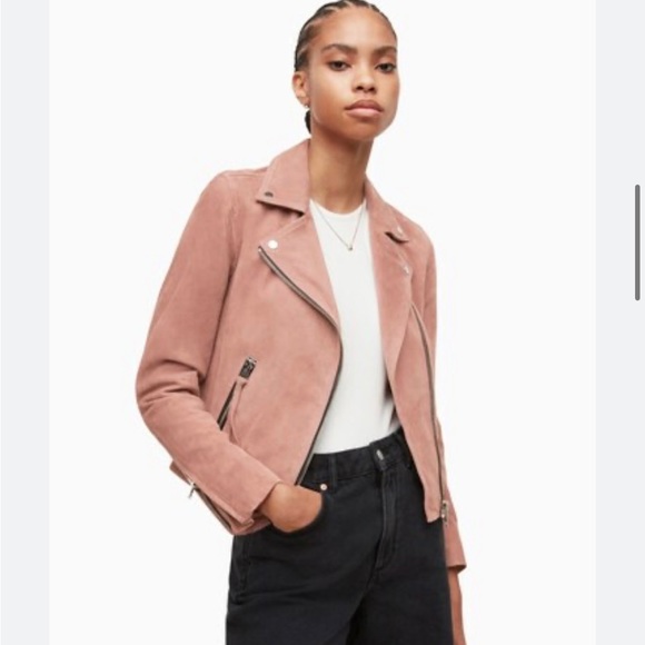 All Saints Suede Dalby Biker Jacket Pink - Picture 1 of 12